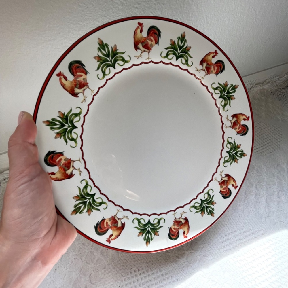 Enesco Country Gate plate with roosters, cornstalks - Picture 5 of 5